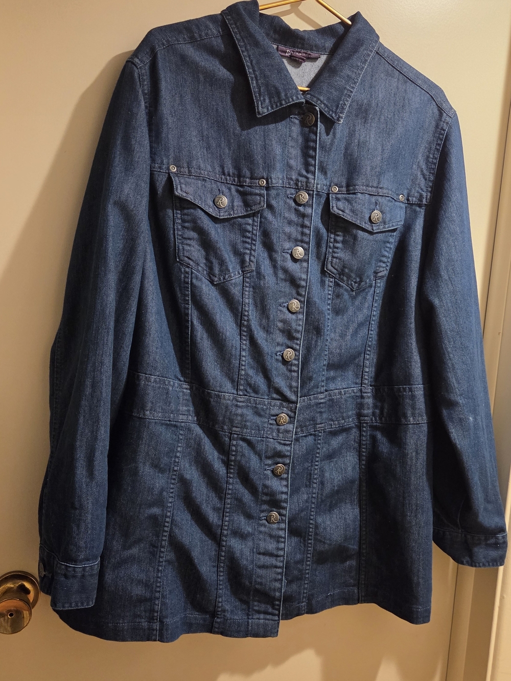 Roaman's Dark Blue Denim Jean Shacket 22W